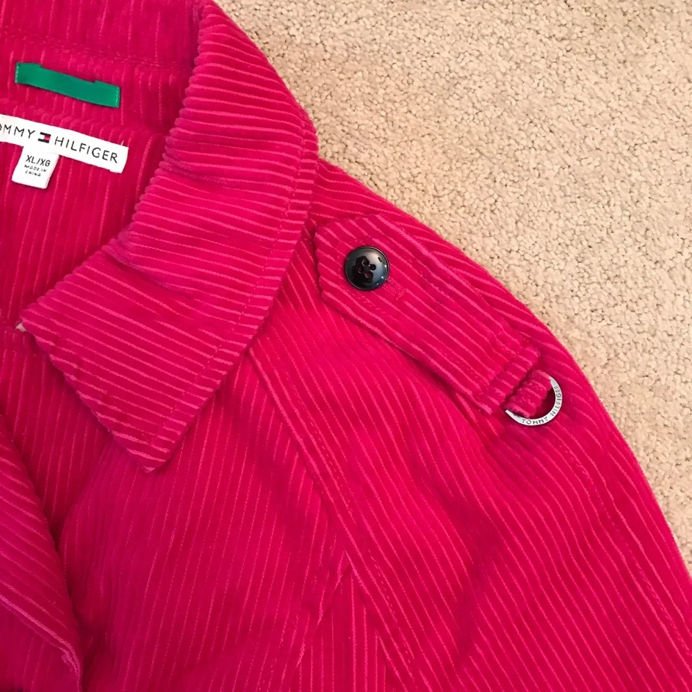 Vintage Tommy Hilfiger Corduroy Jacket Coat Size XL Sherpa Barbie Pink Prep y2k